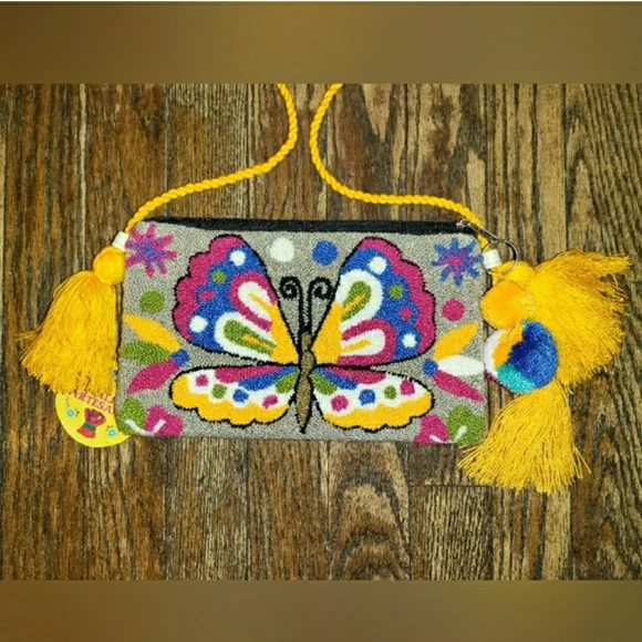 NWT! Colorful Handmade Mariposa Wayuu Butterfly Crossbody Clutch - Picture 4 of 15